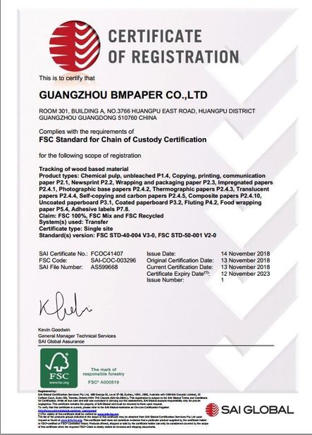 Κίνα GUANGZHOU BMPAPER CO., LTD. Πιστοποιήσεις